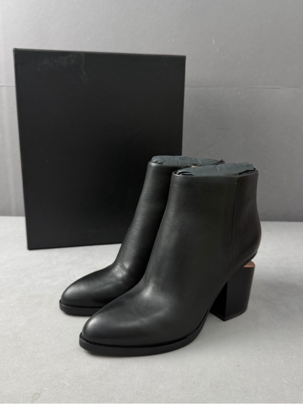 🚩steal Alexander Wang Black Leather Block-Heel Ankle Booties
